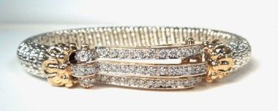 ALWAND VAHAN Diamond .90 ct Sterling 14K YG 8mm Bangle Bracelet ~ GAL 