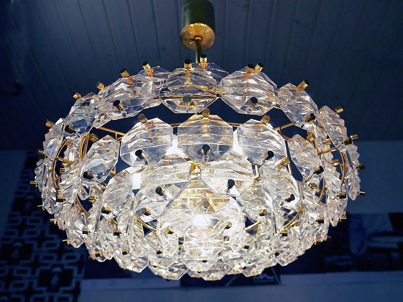 60s Crystal Stars Sputnik KINKELDEY Gold Plated CHANDELIER  