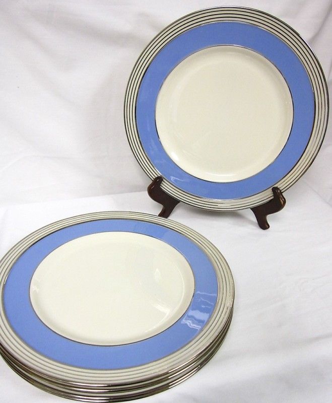 ANTIQUE/VINTAGE LENOX CHINA J332x17.6 BLUE/PLATINUM 5 DINNER PLATES 