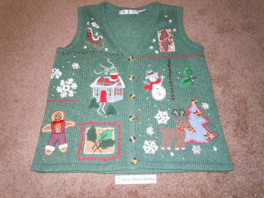   Christmas Sweater Vest Small S OHI Ugly Xmas Bad Holiday Party Green
