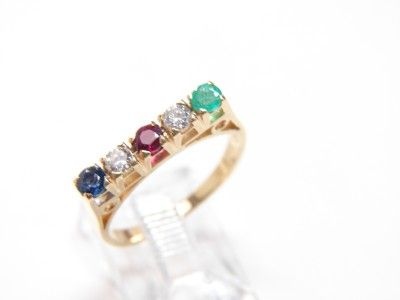 18K YELLOW GOLD EMERALD DIAMOND RUBY SAPPHIRE RING SZ 6  