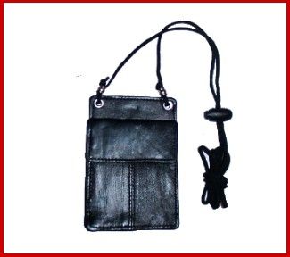 BLACK   Neck   LEATHER ID HOLDER CARD POUCH WALLET  