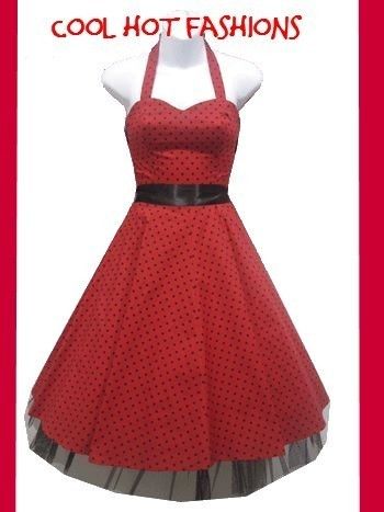 Red & Black Polka dot 50s Halter Dress Swing rockabilly pinup punk 