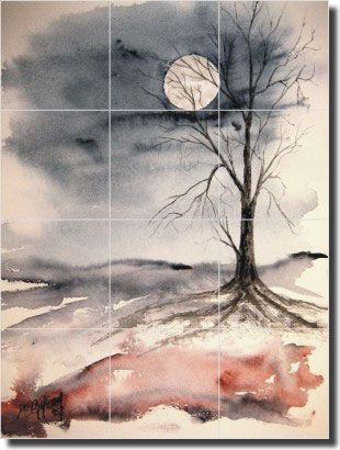 McCrea Moon Landscape Ceramic Tile Mural Art  