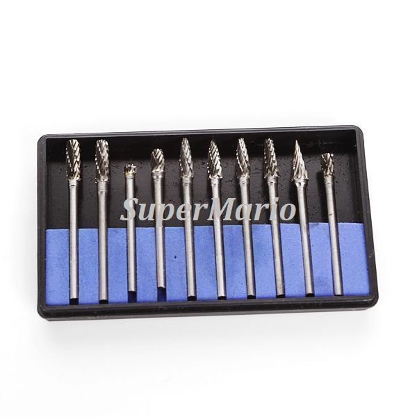 10x 1/8 Tungsten Carbide cutter Rotary Burr Set CNC Engraving Bit w 