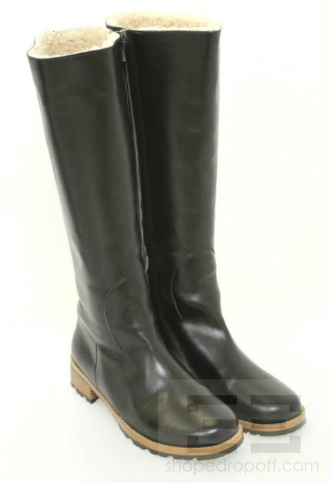 Ugg Australia Broome Black Leather Shearling Lined Knee High Boots 