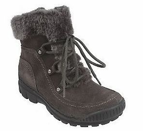 Bare Traps Water Resist. Suede Boots w/Faux Fur&Lace up Detail grey 7 