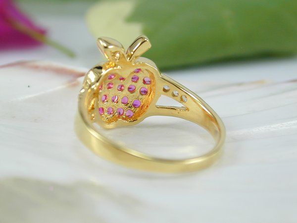 ADORABLE RUBY CZ 24K 18K Yellow Gold GP Baht Thai Ring Sz 6  