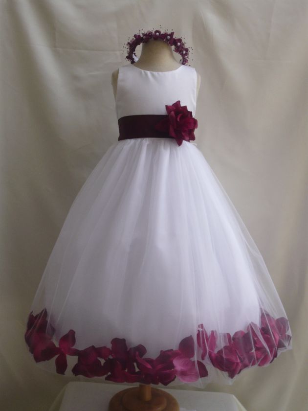 NEW WHITE BURGUNDY CHRISTMAS PARTY FLOWER GIRL DRESS  