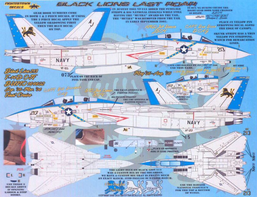 Fightertown Decals 1/32 F 14 TOMCAT BLACK LIONS LAST ROAR VF 213 Last 