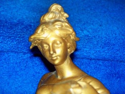 GILDED BRONZE FERRAND LADY FIGURINE 1800S SIGNED STATUE NR  