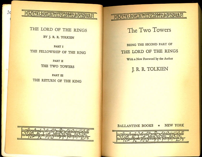 1970 THE TWO TOWERS   JRR Tolkien   FIRST SPECIAL Ed PB  