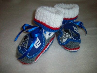 NFL NEW YORK GIANTS, CUSTOM HANDMADE KNIT BABY BOOTIES  