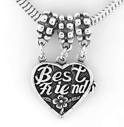 SILVER BEST FRIEND HEART SPLITS 3 WAYS DANGLE BEAD  