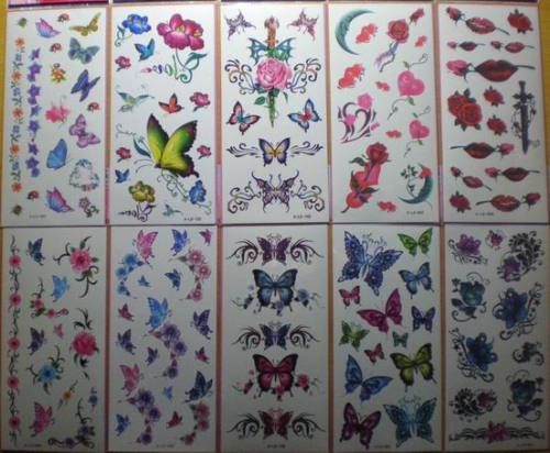 12 packs tatouages temporaire,fleur/papillon/coeur/lune  