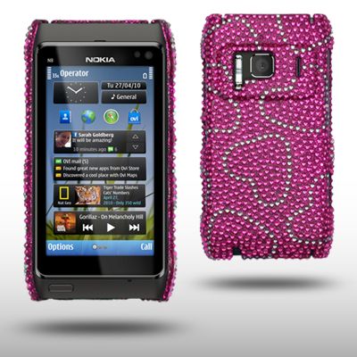 LOVE HEARTS BLING CASE FOR NOKIA N8   PINK/SILVER  