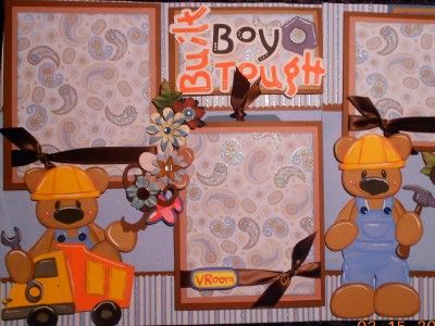 BUILT BOY TOUGH~ boy~ PREMADE~scrapbooking pages~PAPER PIECING~TWAG 