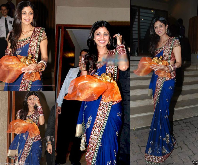 Premium Quality Blue Chiffon Saree same as Shilpa Shetty Worn  