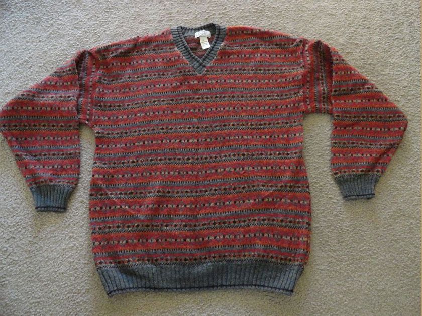 Edward Bryan Multi Colored Geometric Pattern Knit Wool Sweater L 