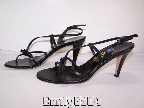 Black Leather SALVATORE FERRAGAMO Strappy Sandal 8 M  