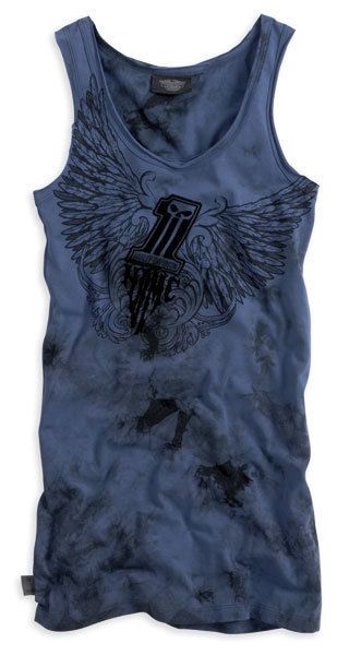 Womens Harley Davidson Washed Tunic Length Blue Tank Top 96162 11VW 