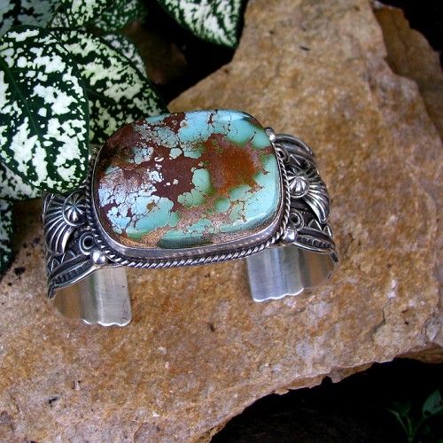 Navajo Donovan Cadman LARGE Pilot Mt Turquoise Cuff  