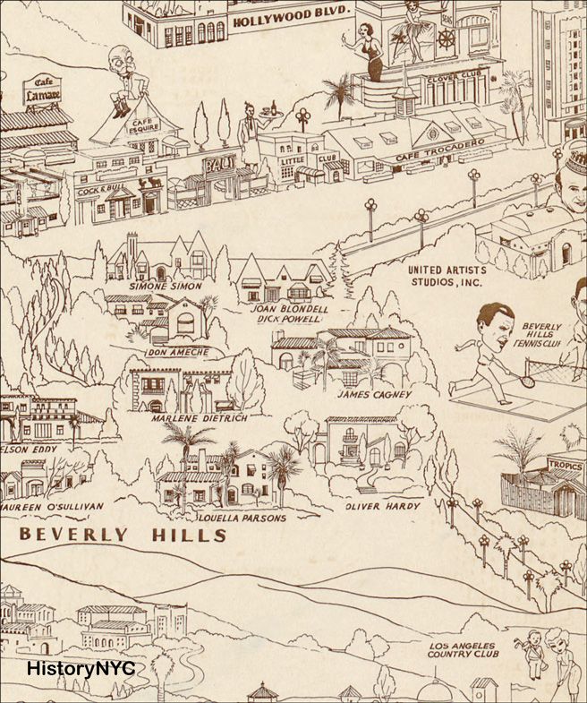 1937 HOLLYWOOD MOVIESTAR MOVIE STAR HOMES MAP  