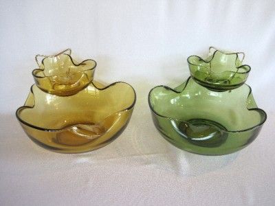 Vintage Green Glass Chip N Dip Set  