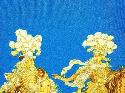 Hermes CARROUSEL Silk Scarf Carre Vauzelles 84 Cavalier Horse Blue 