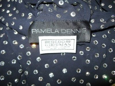 PAMELA DENNIS Navy Short Sleeve Top w/Rhinestones 10  