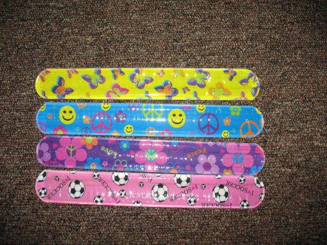 Lot 10   4 Glitter Slap Bracelet Snap Band Soccer Peace  