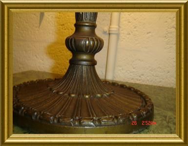 ANTIQUE BRONZE SLAG LAMP CROWN IMPRESSED MARK ON SHADE  