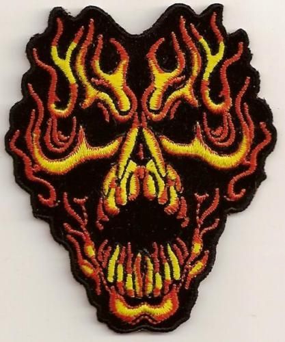 SKULL COMING FROM FLAMES Embroidered Biker Vest Patch  