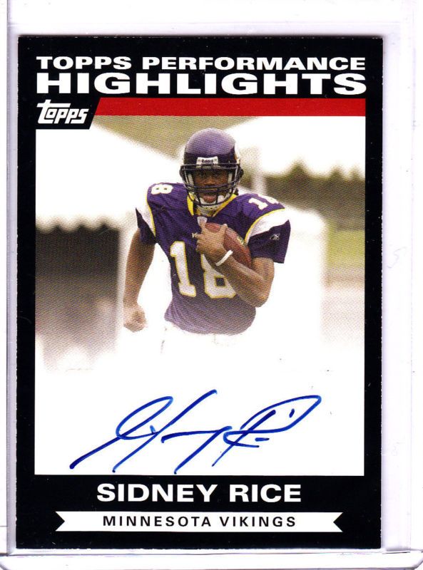 07 Topps Highlights Auto SIDNEY RICE #THA SR Vikings SP  