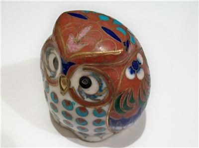 VINTAGE CLOISONNE OWL FIGURAL ORNAMENT, VGC  