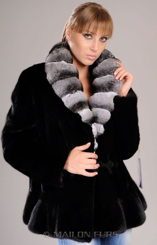 Black SAGA ROYAL natural short hair Mink Fur jacket with real 