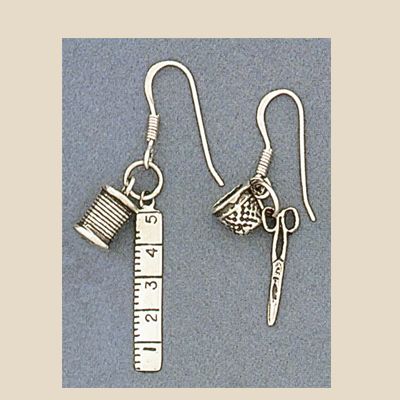 Sterling Silver Sewing Charms Thimble Dangle Earrings  