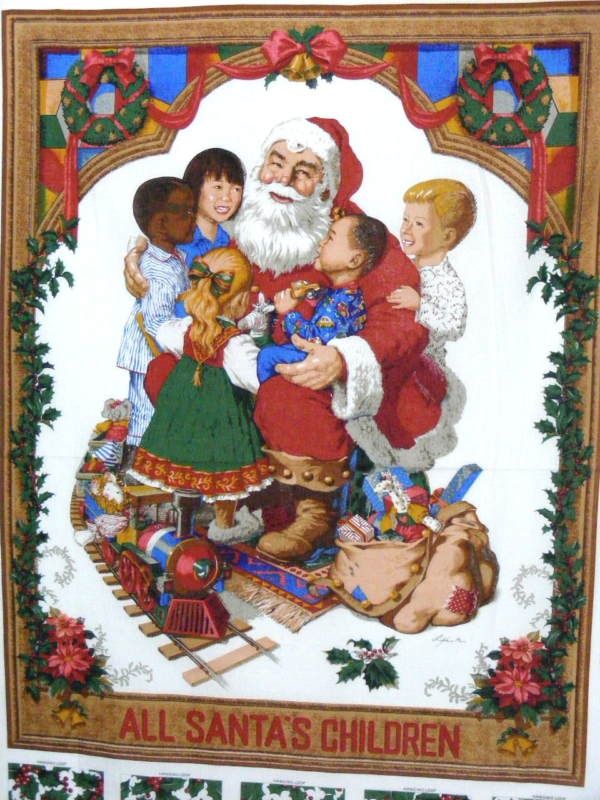 Santas Children Wallhang Cotton Quilting Sewing Fabric  