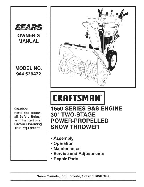  Craftsman Snow Blower Snow Thrower Owners Manual  