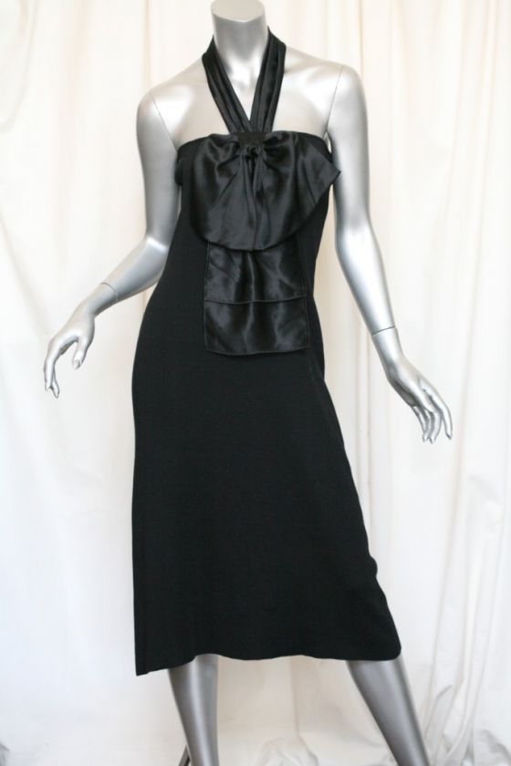 CHRISTIAN DIOR Black SILK Knit+Halter Bow Dress 10 NEW  