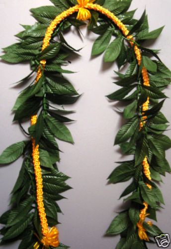 Hawaiian Orange Rattail Ilima Flower Silk Maile Lei  