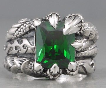 DRAGON CLAW GREEN TOPAZ 925 STERLING SILVER RING S 8.5  