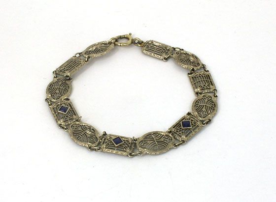 VINTAGE ART DECO 14K GOLD & SAPPHIRES FILIGREE BRACELET  