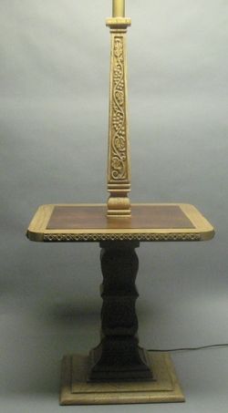 Romweber Hand Carved Viking Oak Lamp & Table Combination c. 1970 