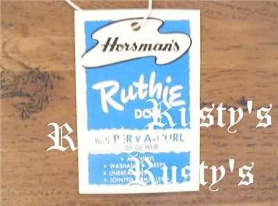 1950s and 1960s Horsman RUTHIE doll WRIST hang TAG  