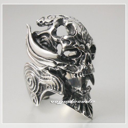 King Vampire Demon Skull 316L Stainless Steel Cool Men`s Biker Ring 