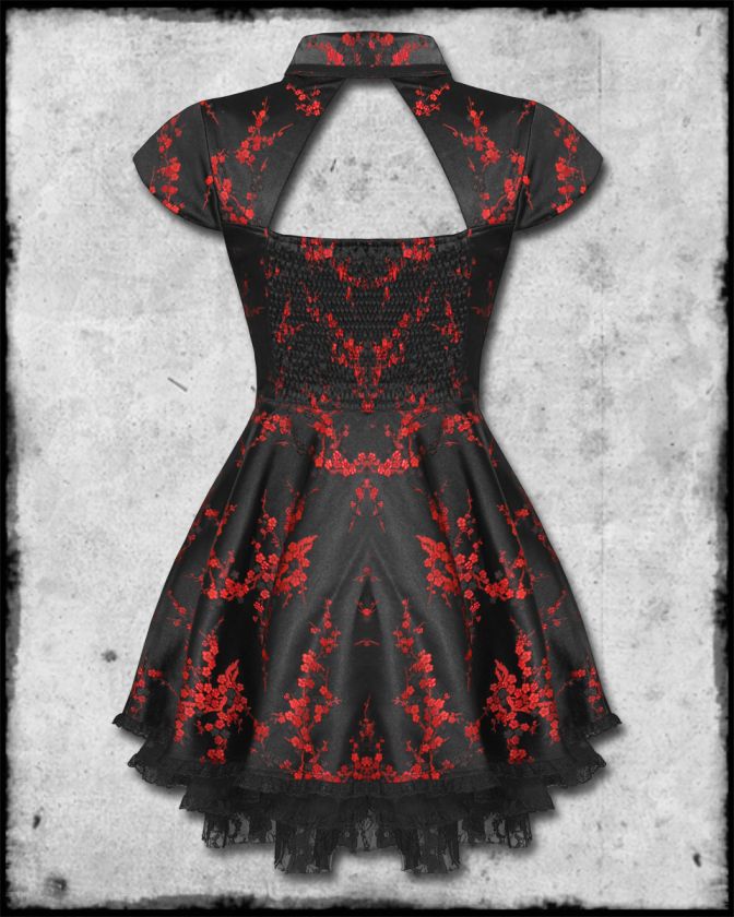 HELL BUNNY RUKA BLACK RED CHINESE FLORAL ROSE SATIN GOTH STEAMPUNK 