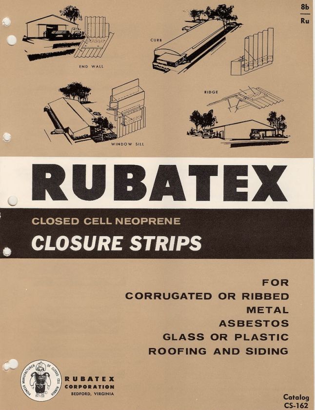 1962 RUBATEX Catalog ASBESTOS Closure Strips Roofing  