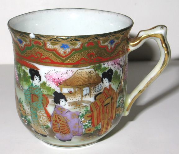 FINEST ANTIQUE NIPPON KUTANI HP GEISHA DEMI CUP SAUCER  