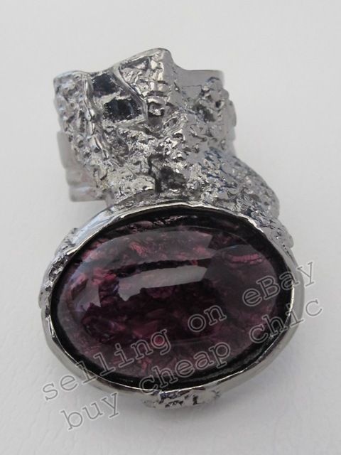   authentic YVES SAINT LAURENT purple ovale arty ring silver ysl 6 7 8